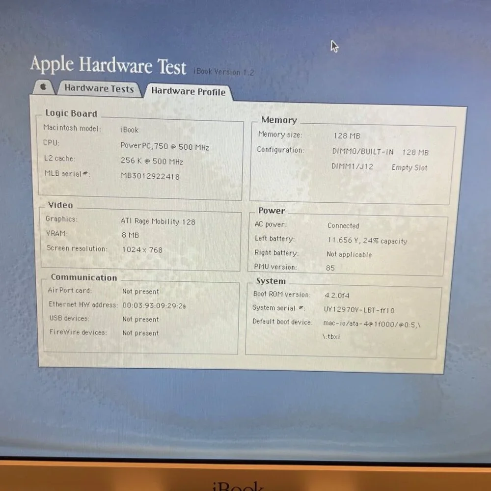 Apple iBook M6497 G3 MAC OS X 500/128/10G w/Box Working Vtg